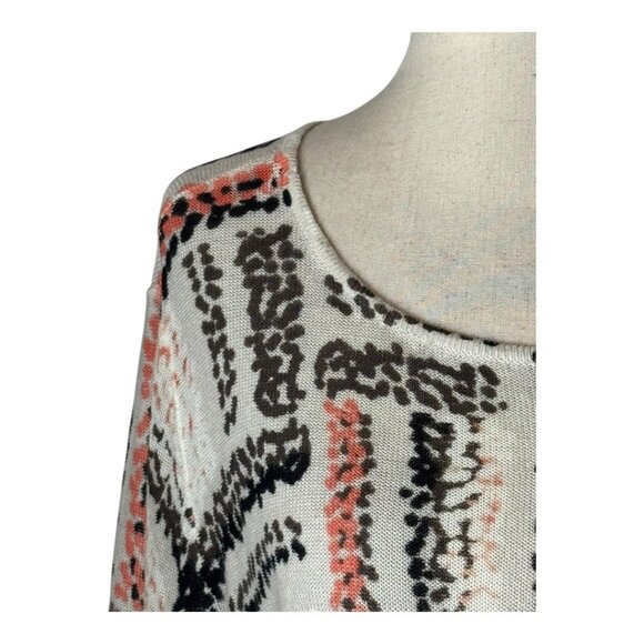 Nic+Zoe Sweater Women Large Ivory Linen Blend Knit Geometric Femme Sleeve‎ Artsy - Picture 5 of 7